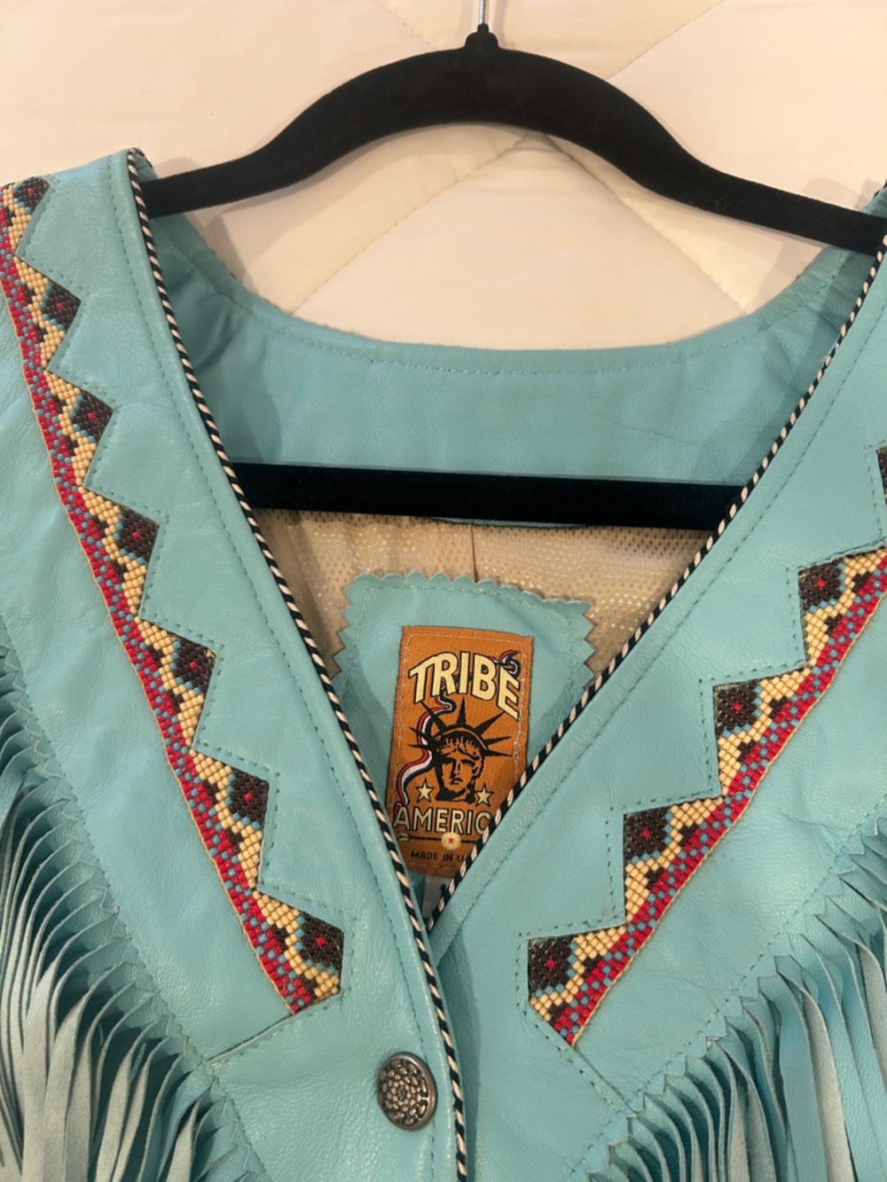 Turquoise Fringe Leather Vest by Tribe - Picture 4 of 7
